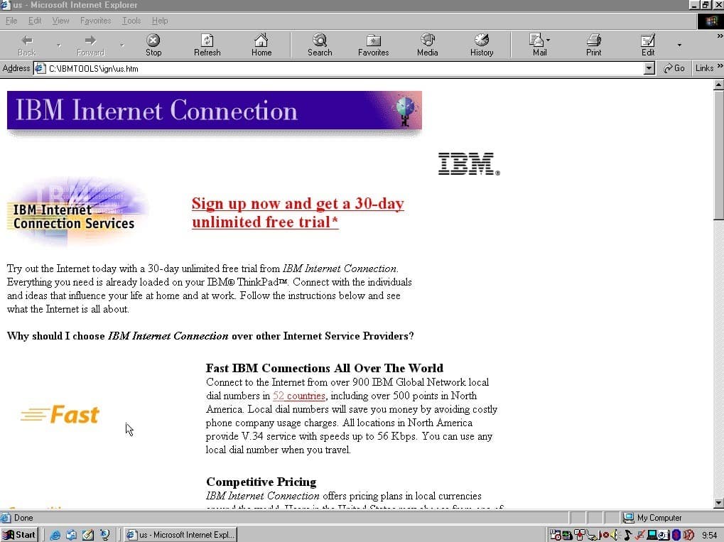 IBM Internet  Connection page